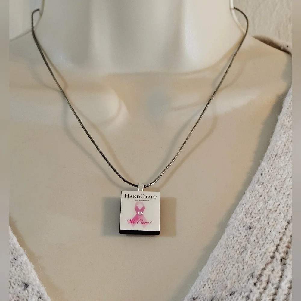 Artisan Breast Cancer Awareness Scrabble Tile Necklace - Picture 4 of 17